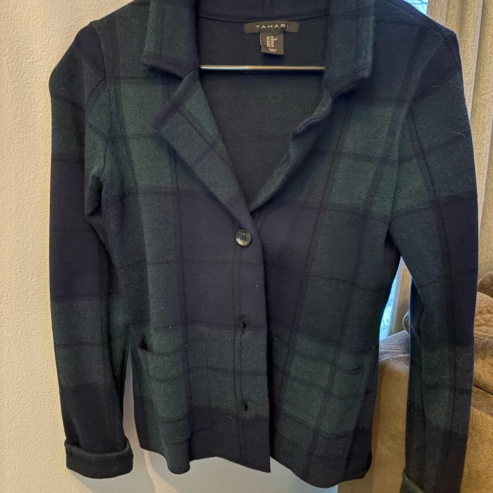 Tahari Women's Checkered Blazer - Dark Green and Black